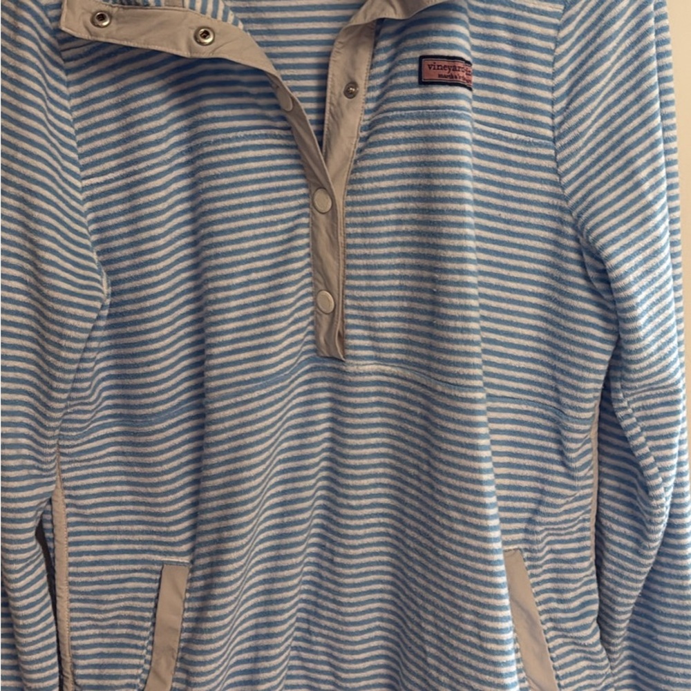 Vineyard Vines Light Blue and White Striped Snap Pullover